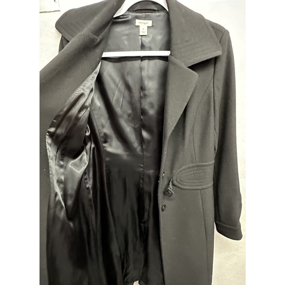 Halogen Coat Womens Sz M Wool Black‎ Overcoat Belted Dress - Picture 6 of 8